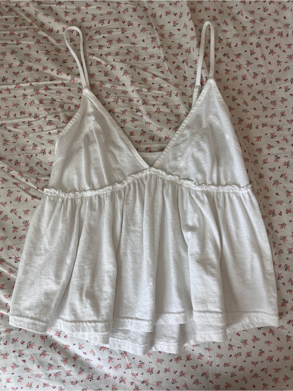 aerie White Ruffled Empire Waist Cami